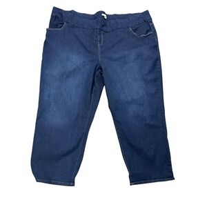 Woman‎ Within Denim Capri Pants Womens 38W Plus Size Dark Wash Elastic Waist
